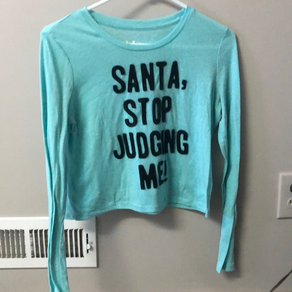 Teal cropped graphic long sleeve